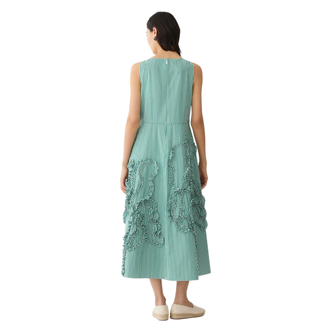 Sleeveless Midi Dress W/ Floral Applique in Grass Multi