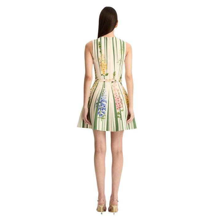 Sleeveless Pleated Foxgloves Dress in Green Multi