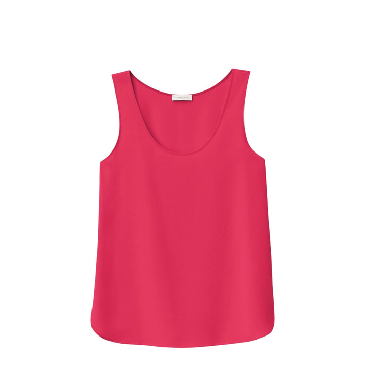 Sleeveless Scoop Neck Blouse W/ Rounded Hem in Pink Peony