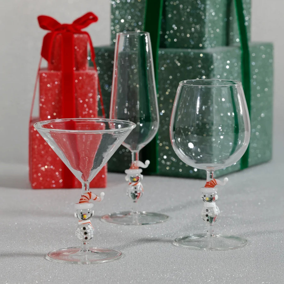 Snowman Sips Champagne Flute