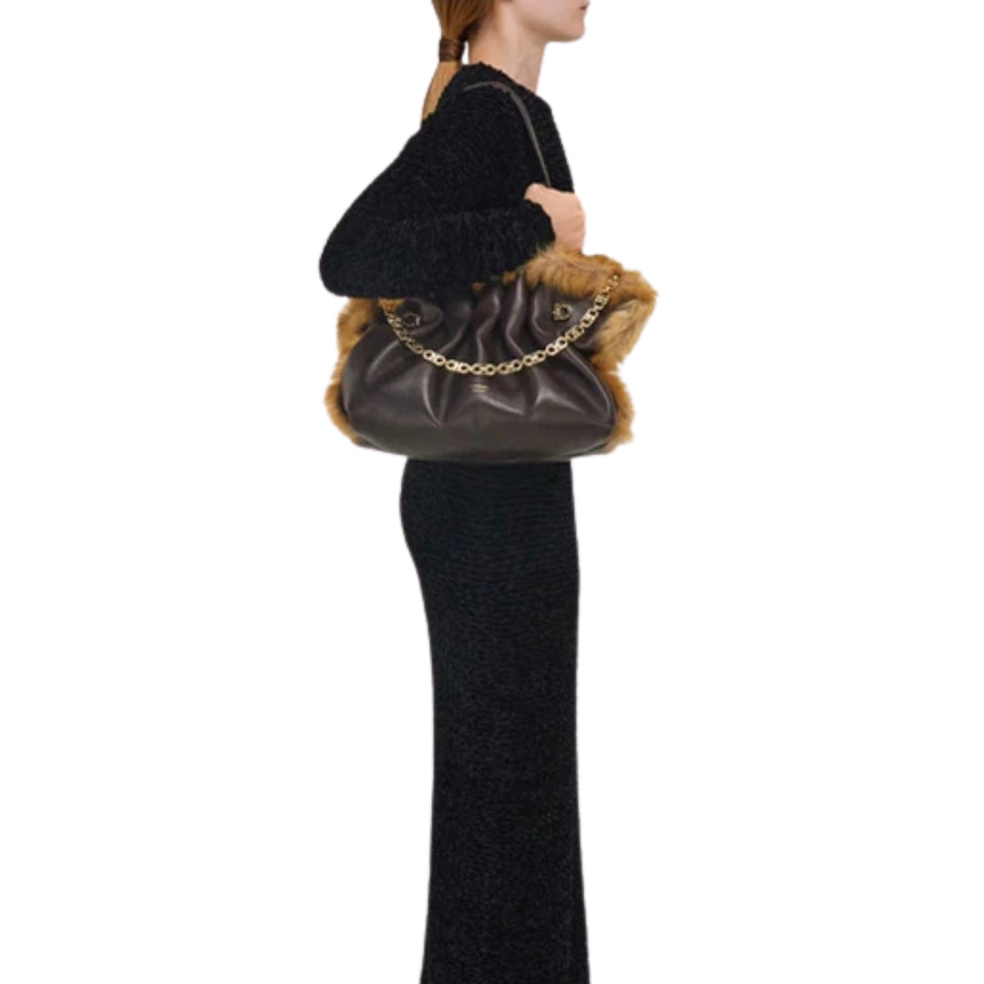 Soft Fur Shoulder Bag - Testa Di Moro/Naturale
