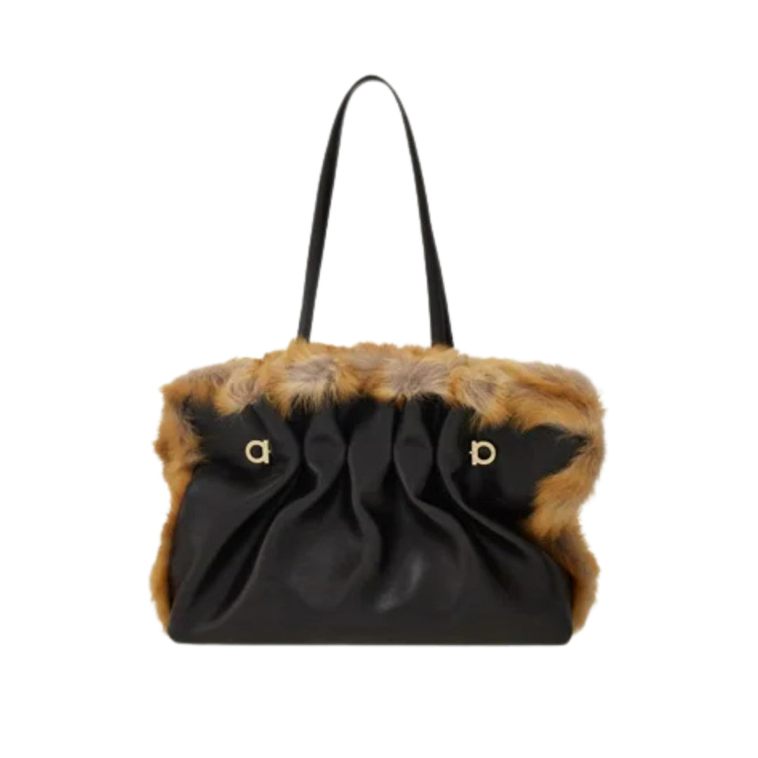 Soft Fur Shoulder Bag - Testa Di Moro/Naturale