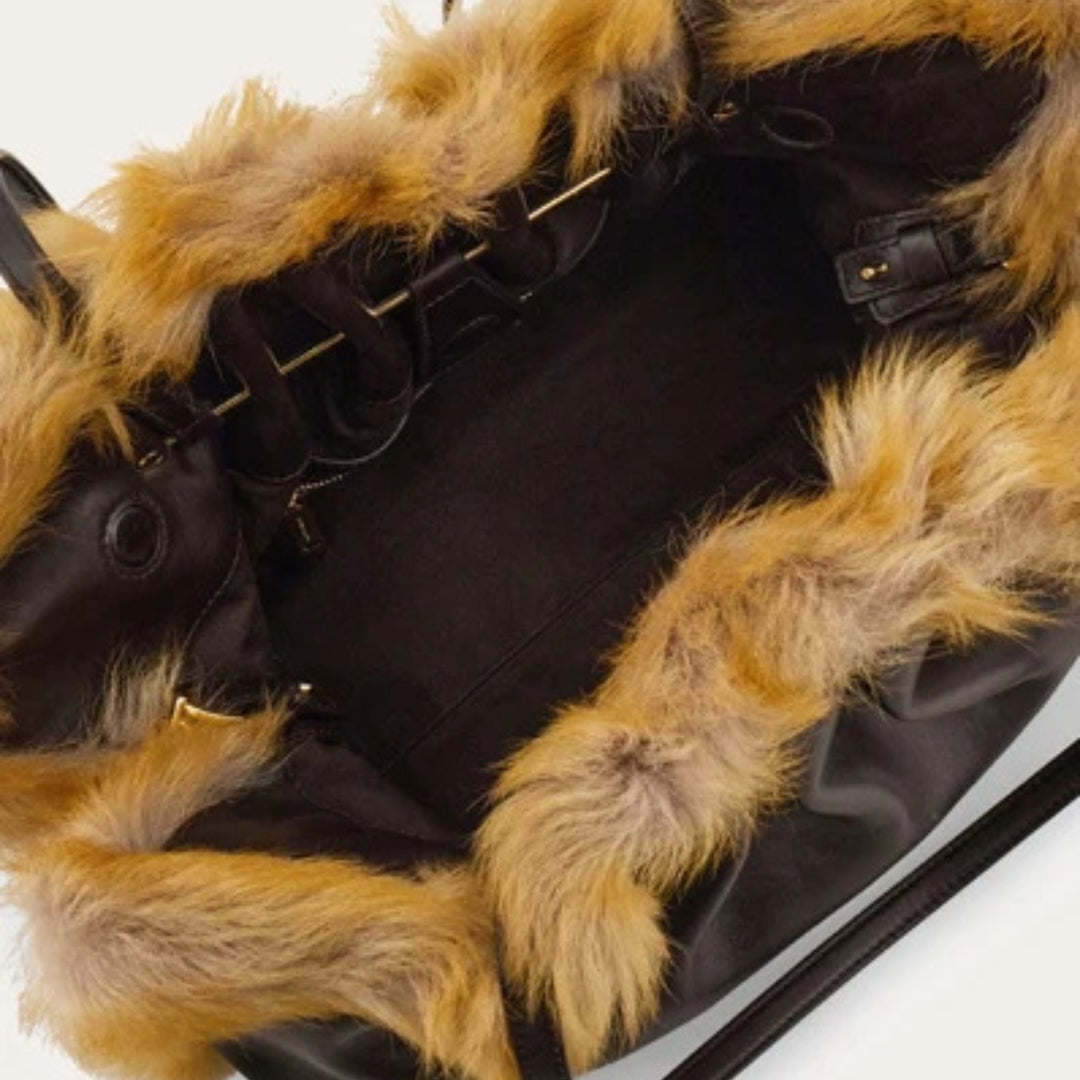 Soft Fur Shoulder Bag - Testa Di Moro/Naturale