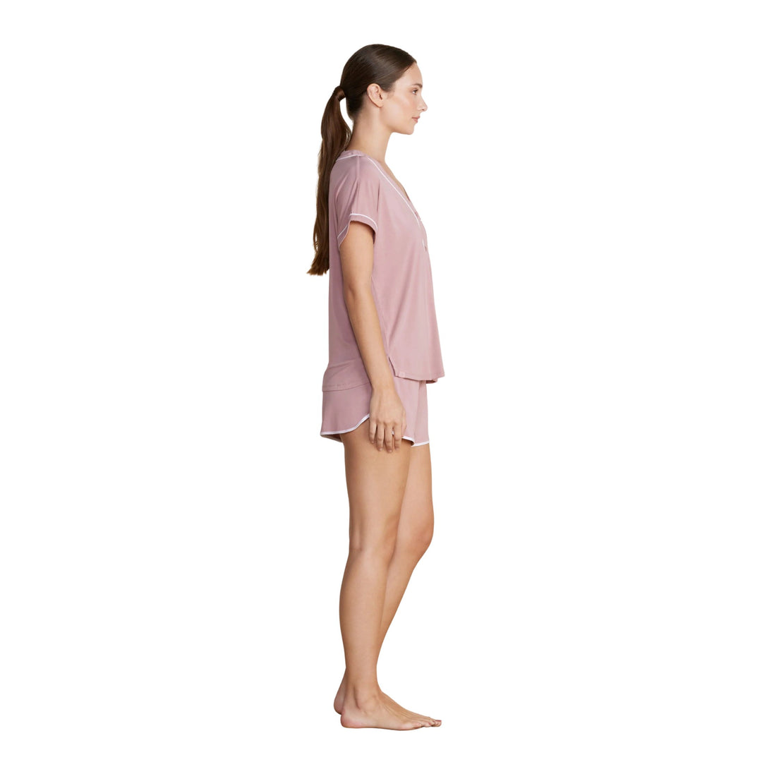 Soft Jersey Piped PJ Set, Teaberry-White