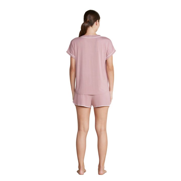 Soft Jersey Piped PJ Set, Teaberry-White