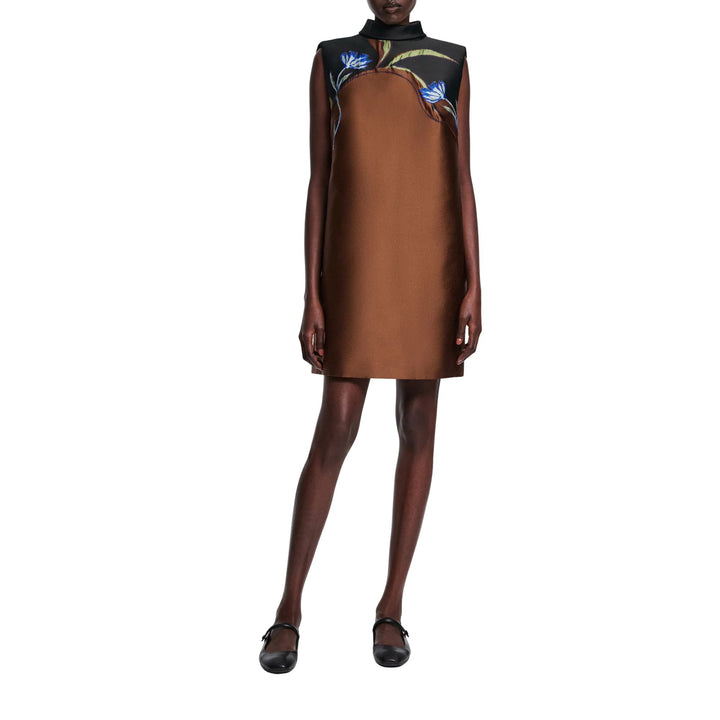 Soft Petal Mini Dress in caramel black