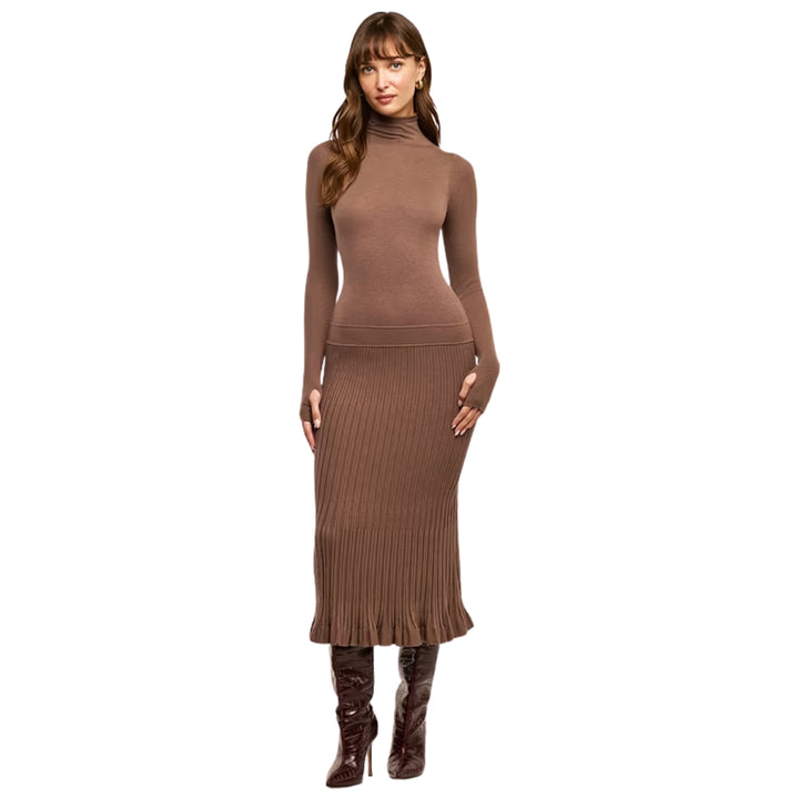 Solaire Funnel Neck Knit Dress in Amberwood