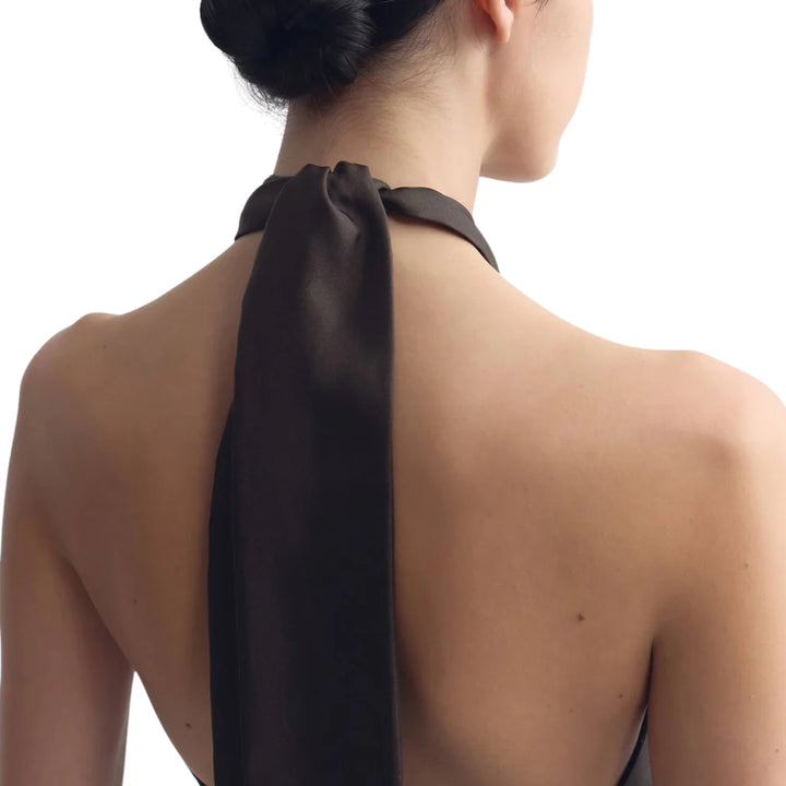 Solal Silk Halterneck Top inBrown/Ivory Bandana Print