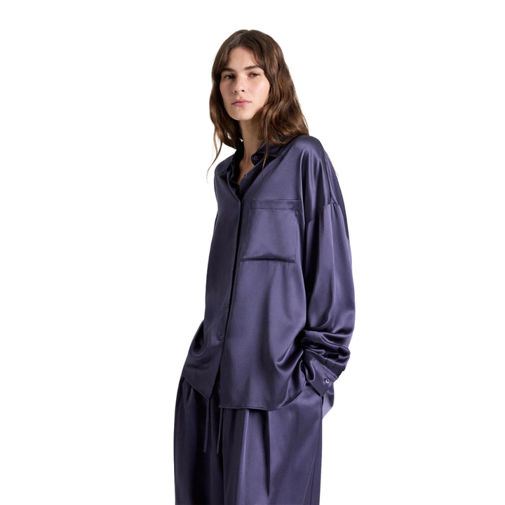 Something Borrowed Silk Satin Shirt in Graystone