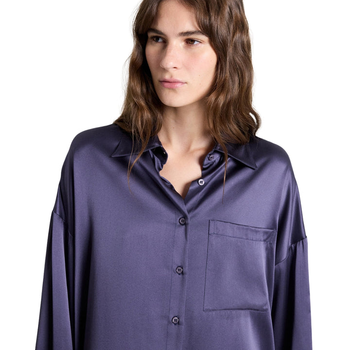 Something Borrowed Silk Satin Shirt in Graystone