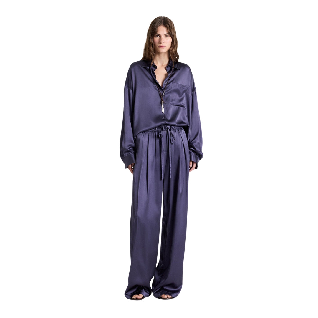 Something Borrowed Silk Satin Shirt in Graystone