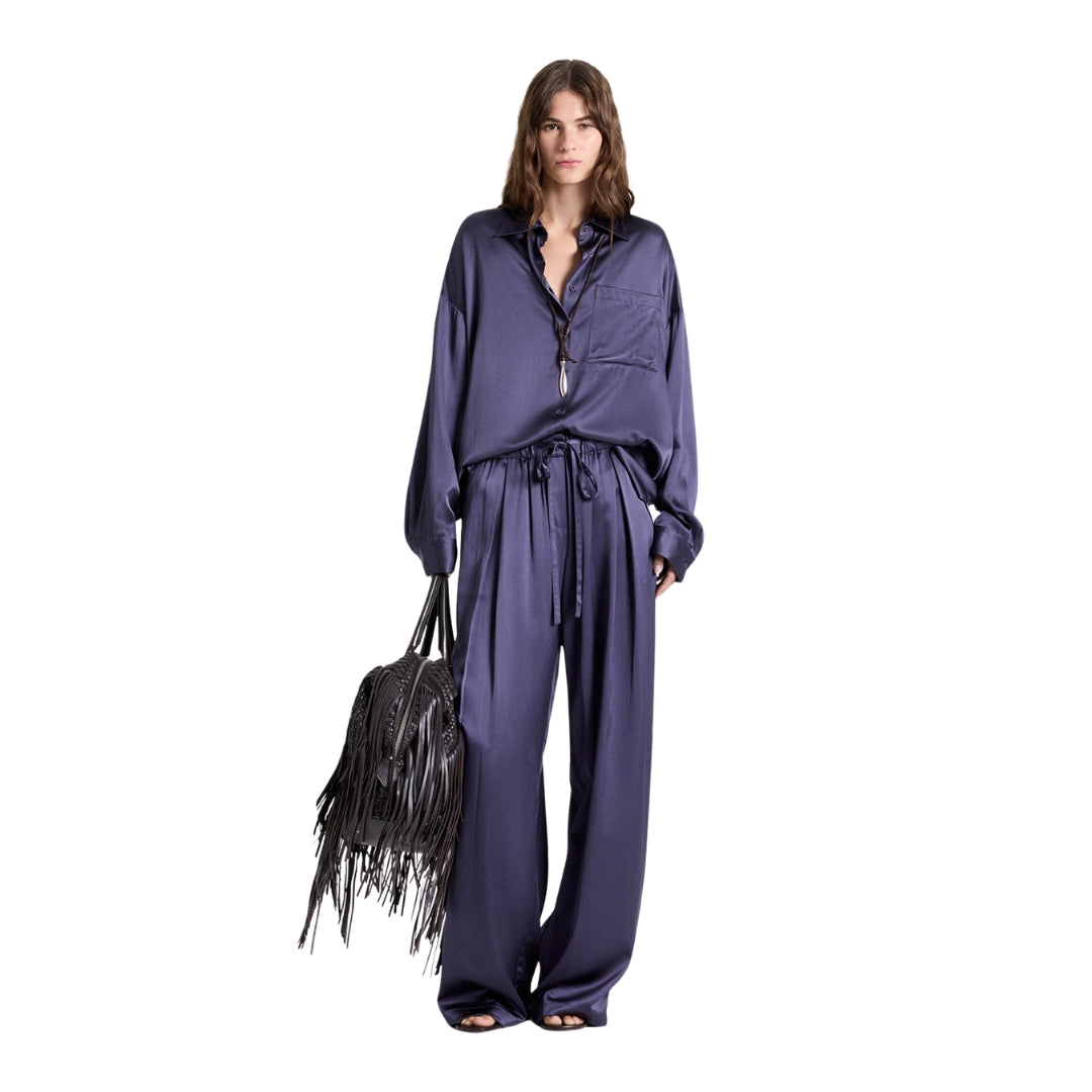 Something Borrowed Silk Satin Shirt in Graystone