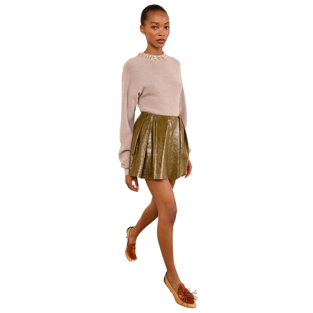 Sophie Leather Mini Skirt in Lichen