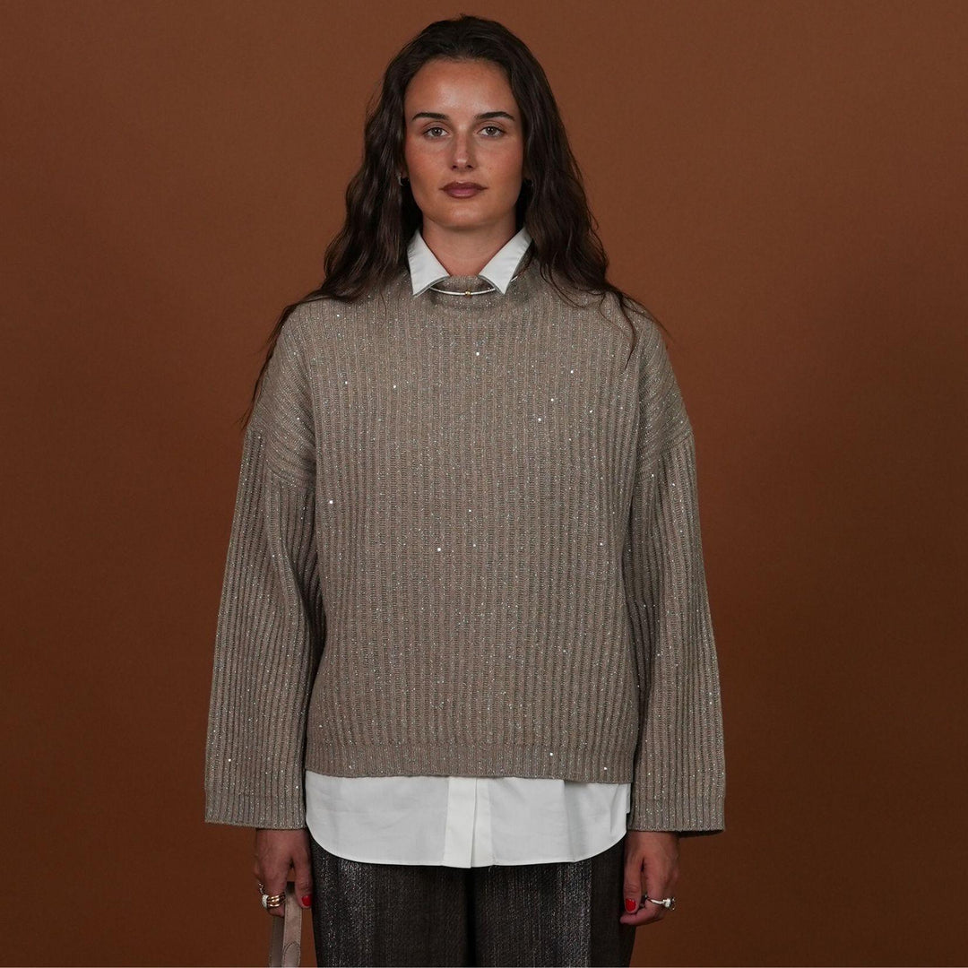 Sparkling Cashmere Wool Mock Neck Sweater