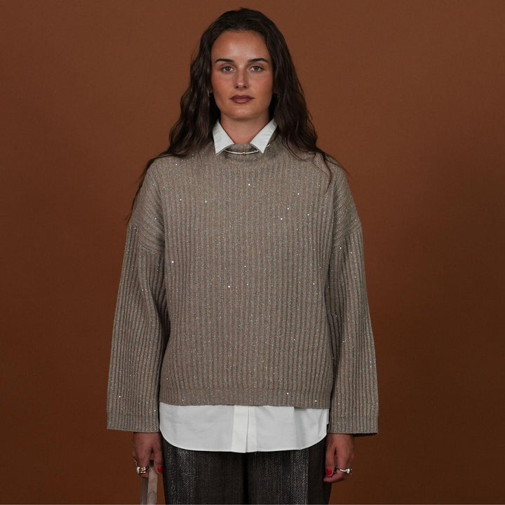 Sparkling Cashmere Wool Mock Neck Sweater