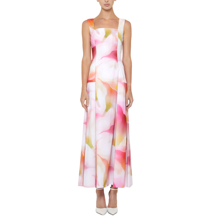 Square Neck Tank Midi Dress in Pink Multi