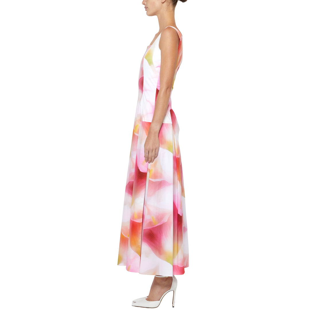 Square Neck Tank Midi Dress in Pink Multi