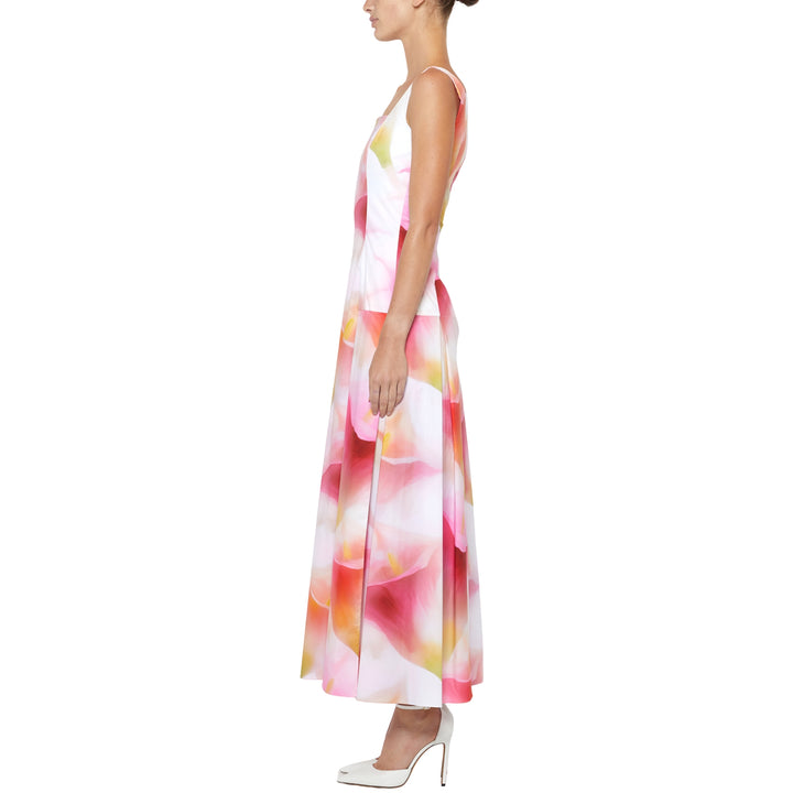 Square Neck Tank Midi Dress in Pink Multi