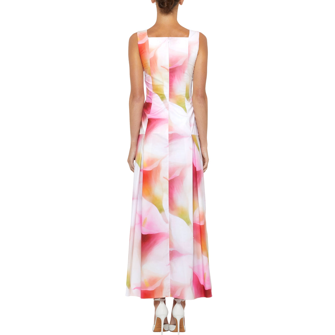 Square Neck Tank Midi Dress in Pink Multi