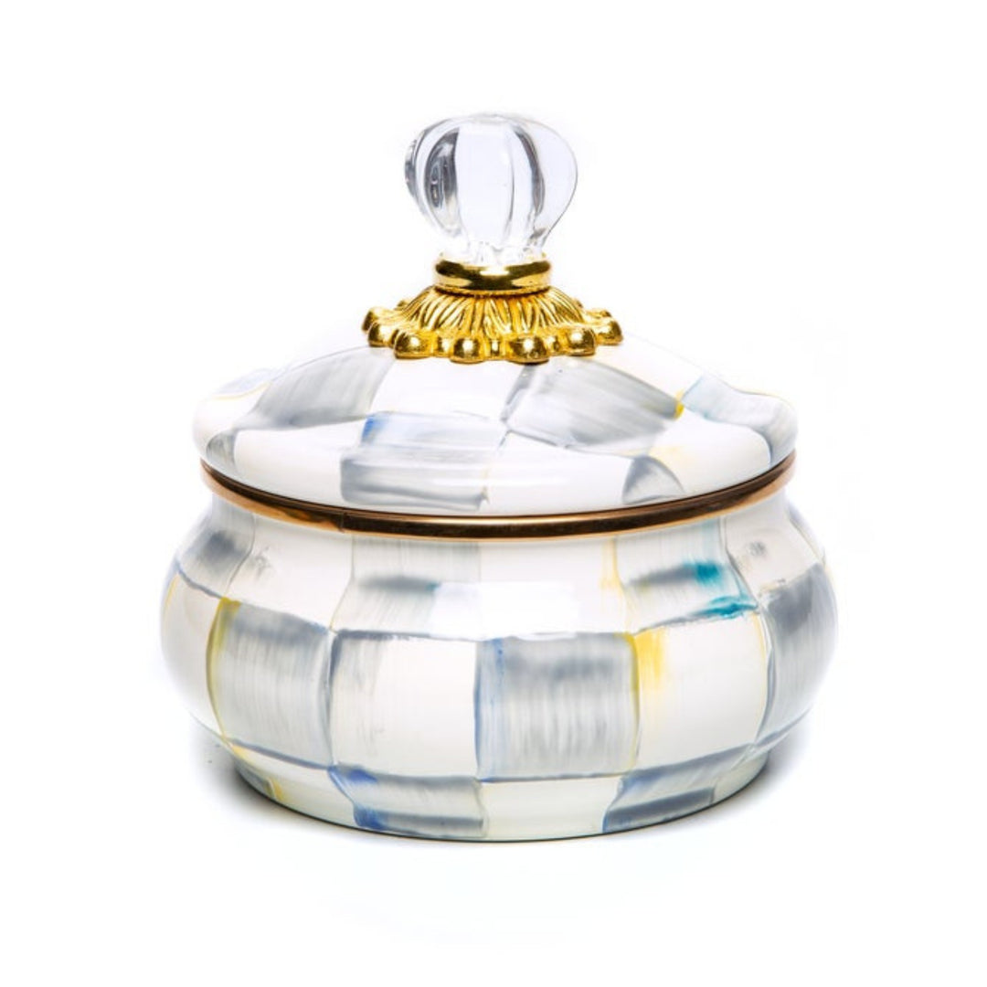 Sterling Check Enamel Squashed Pot - Sterling