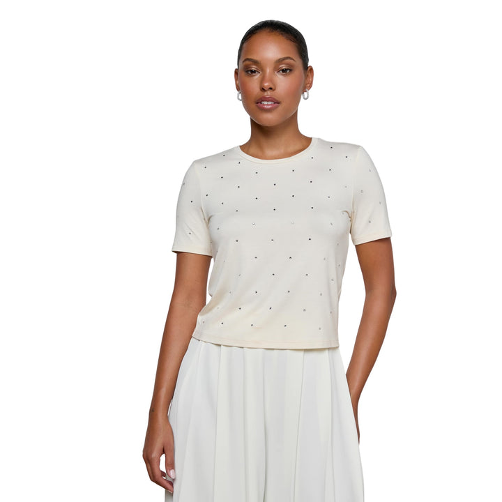 Stormy Short Sleeve Embroidered Crew Neck Tee in Vintage White