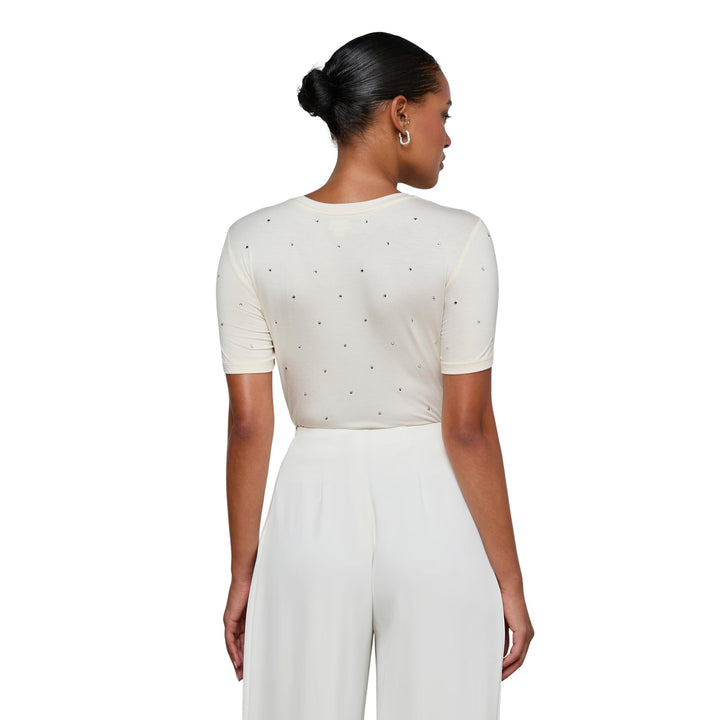 Stormy Short Sleeve Embroidered Crew Neck Tee in Vintage White