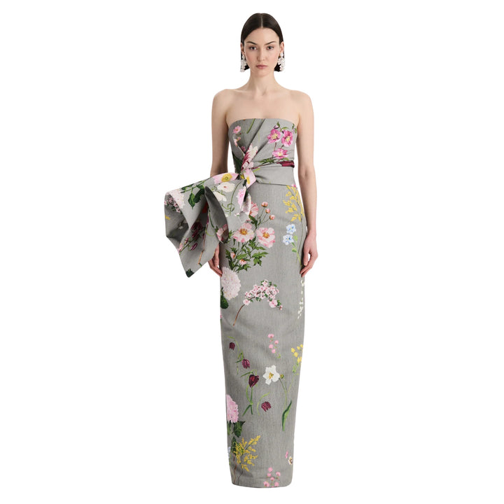 Strapless Mixed Botanical Faille Draped Gown