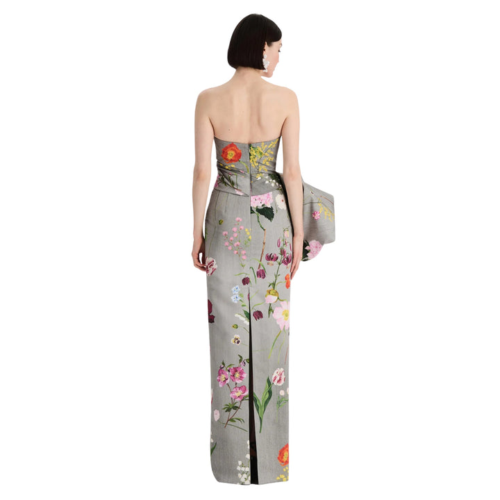 Strapless Mixed Botanical Faille Draped Gown