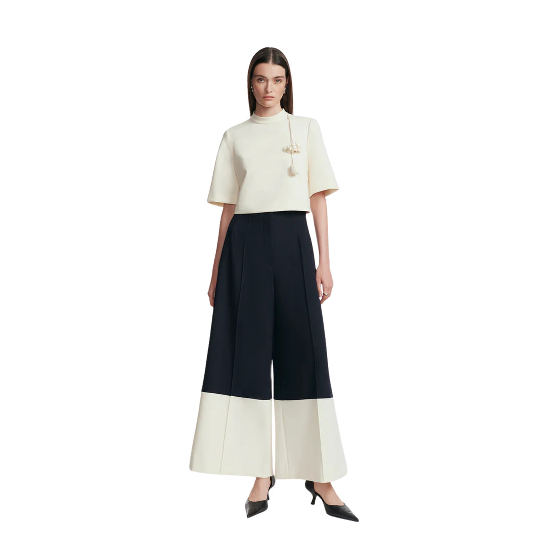 Stretch Twill Two-Tone Wide Leg Pant