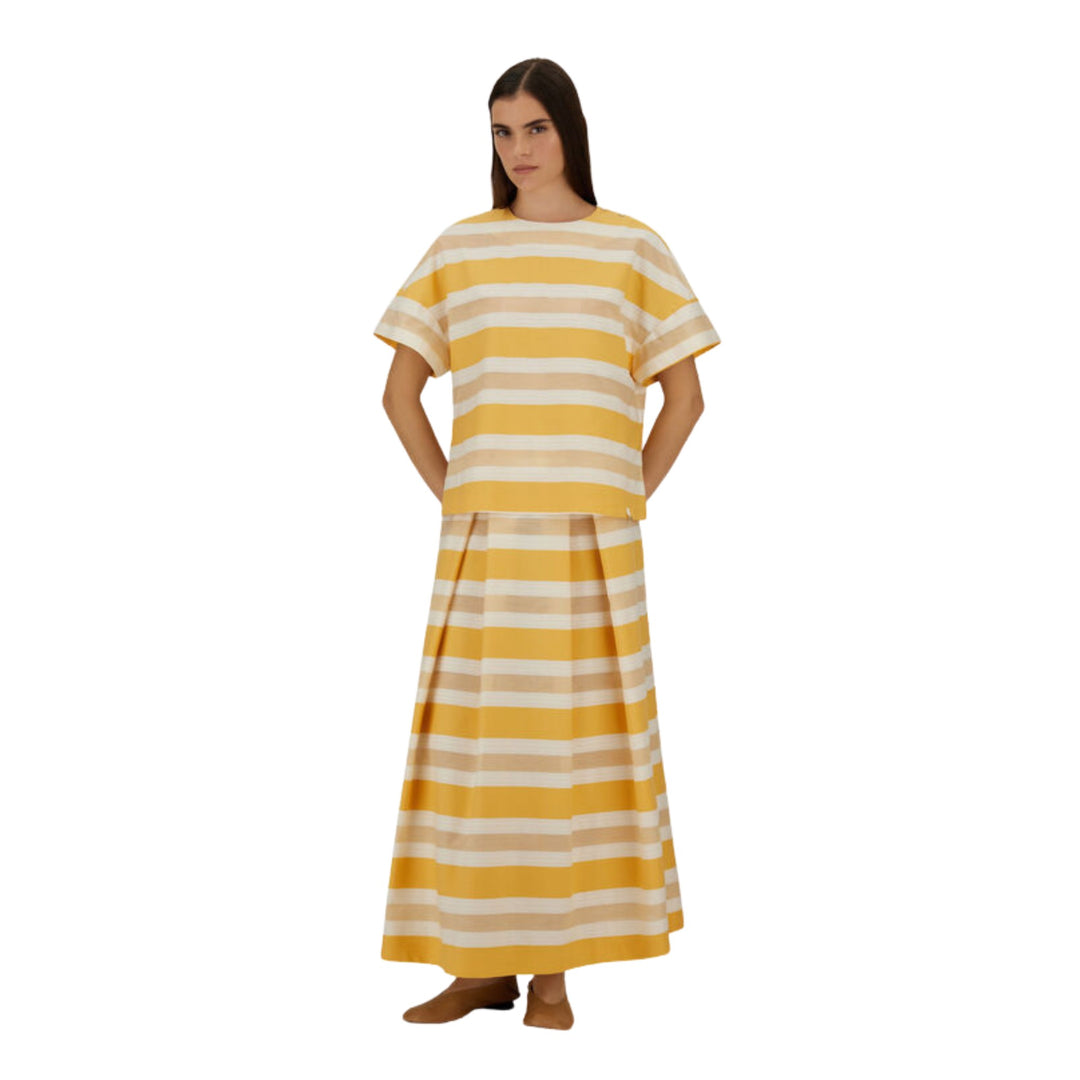 Striped Cotton Full Skirt in Yellow/White