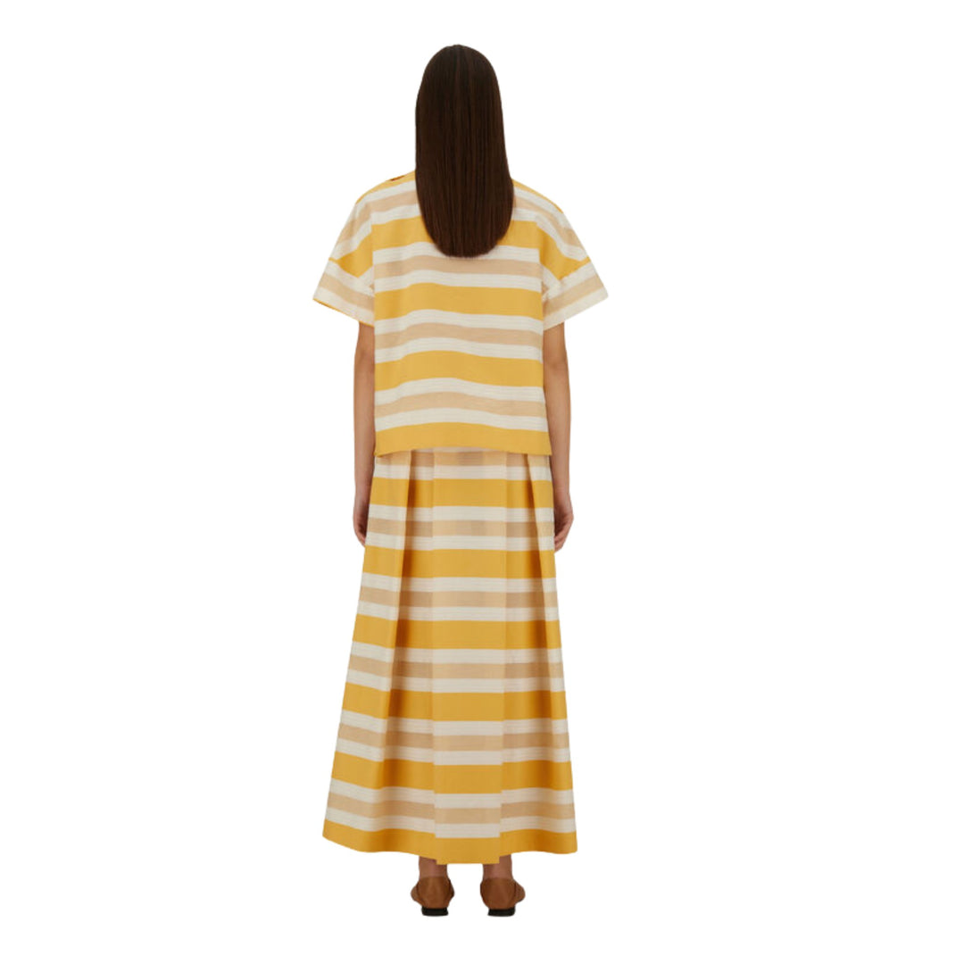 Striped Cotton Full Skirt in Yellow/White