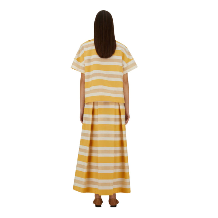 Striped Cotton Full Skirt in Yellow/White