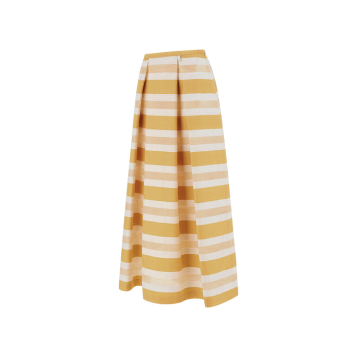 Striped Cotton Full Skirt in Yellow/White