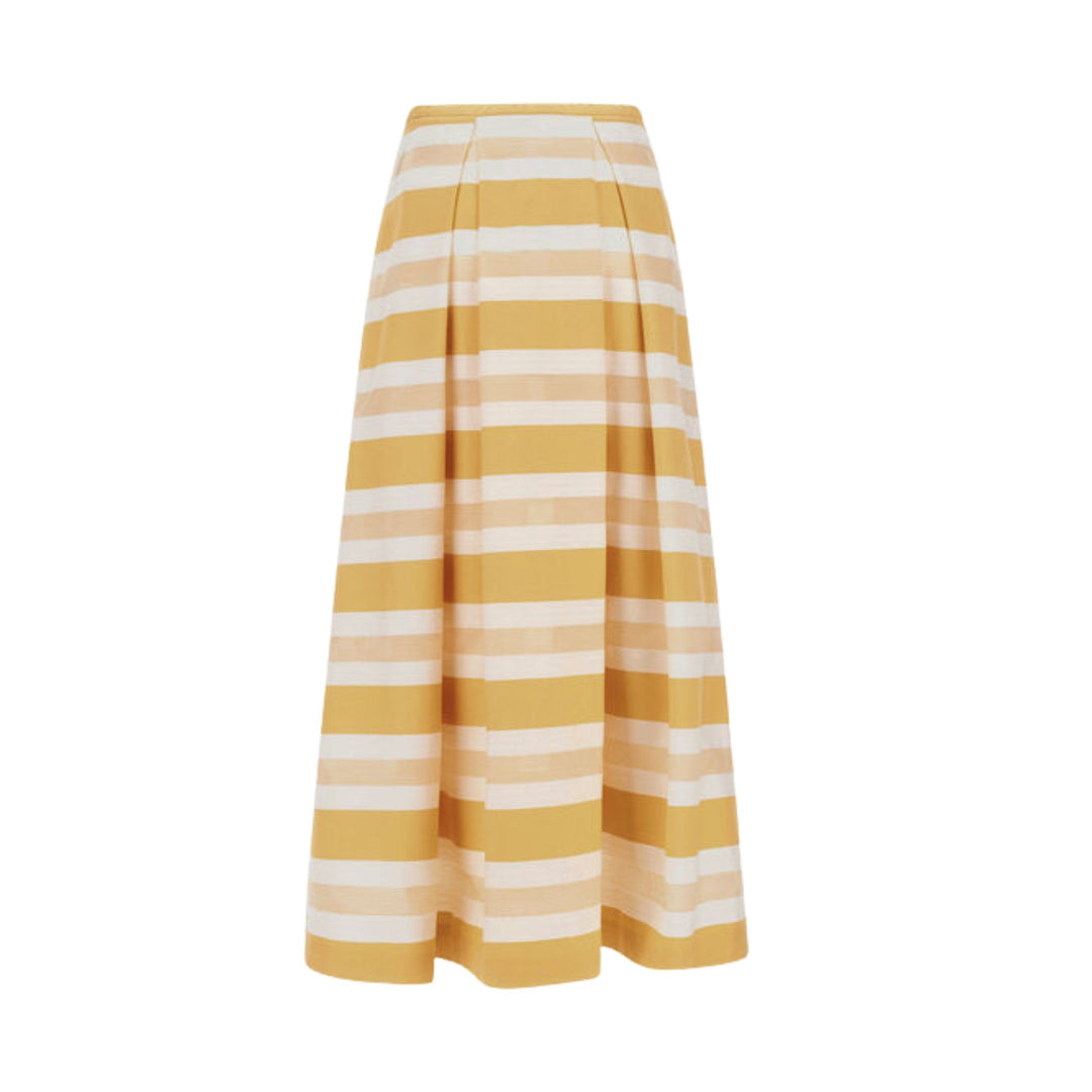 Striped Cotton Full Skirt in Yellow/White