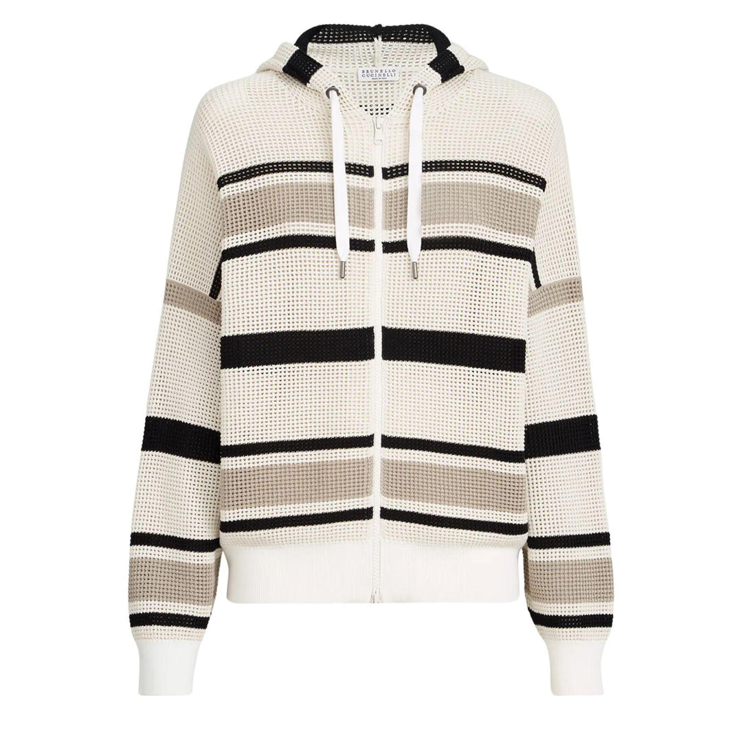 Striped Net Hooded Cardigan