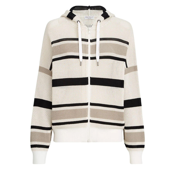 Striped Net Hooded Cardigan