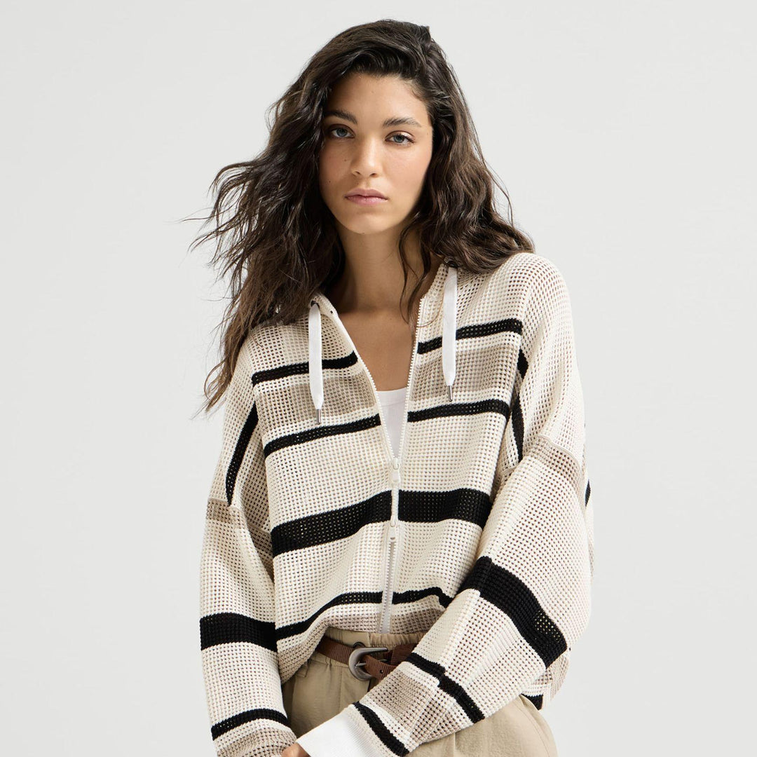 Striped Net Hooded Cardigan