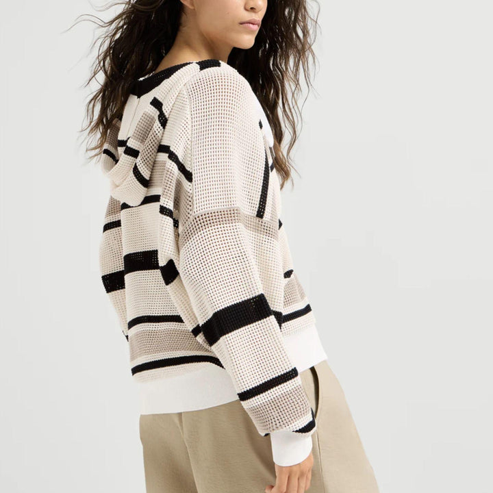 Striped Net Hooded Cardigan