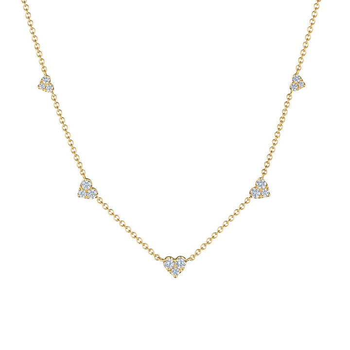 18K Gold Sunburst Diamond Hearts Necklace