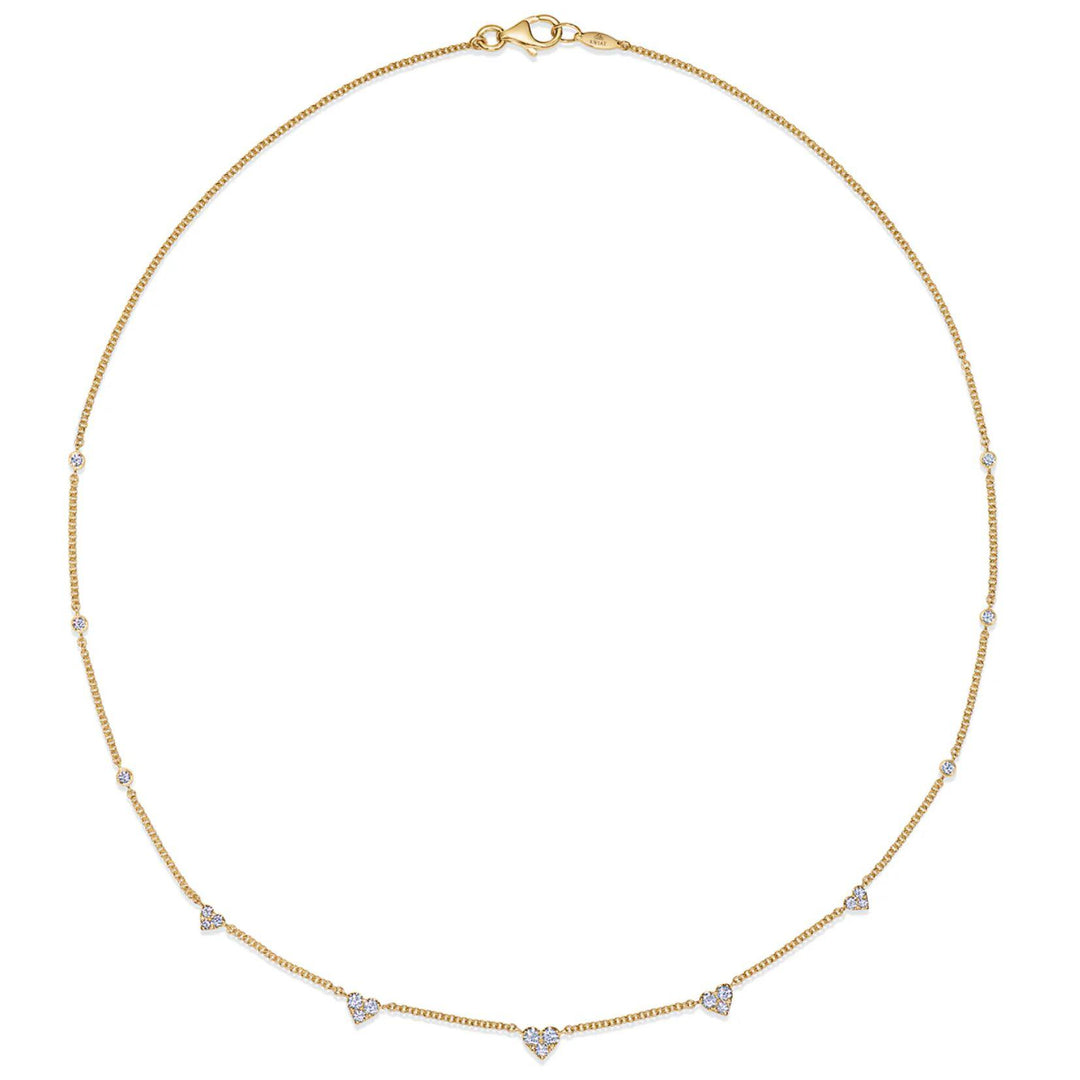 18K Gold Sunburst Diamond Hearts Necklace