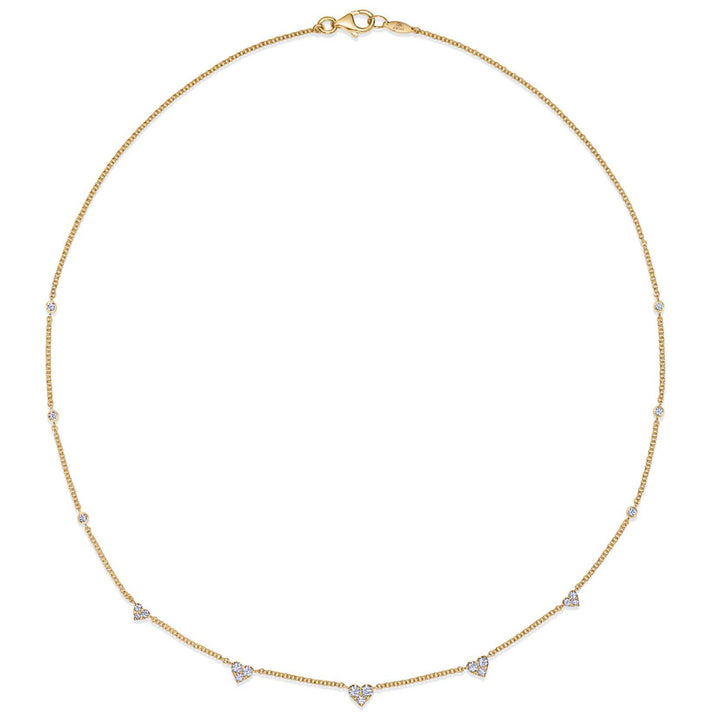 18K Gold Sunburst Diamond Hearts Necklace