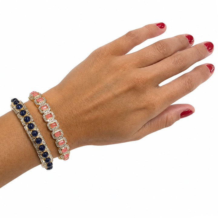 Sodalite/Diamond Gold Open Bangle 1.57dwt