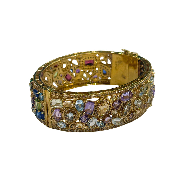 Mixed Gemstone Large Gold Cuff