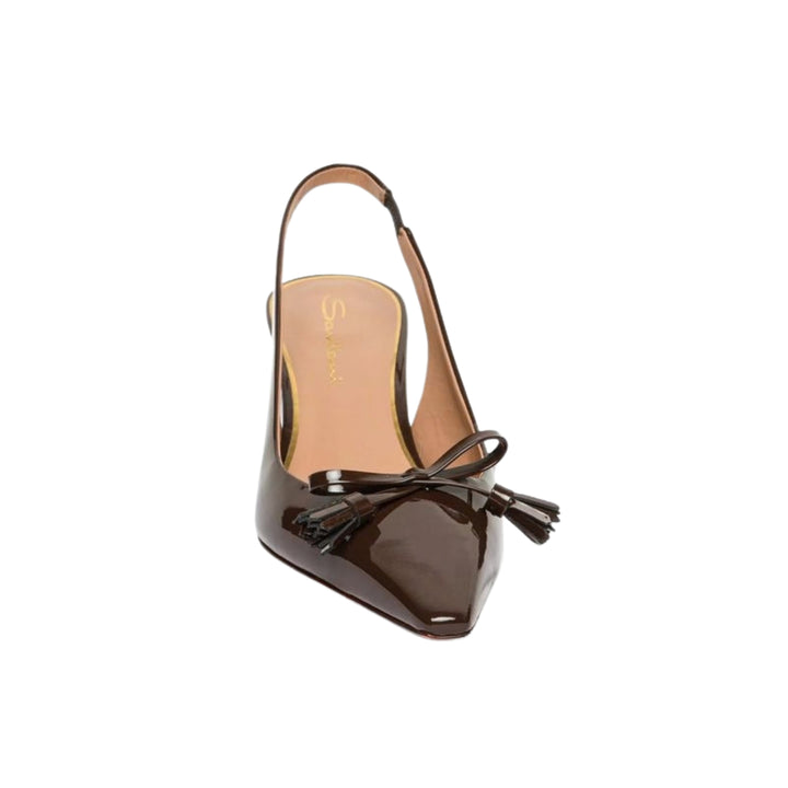 TS - Patent Leather Mid-Heel Slingback in Dark Brown