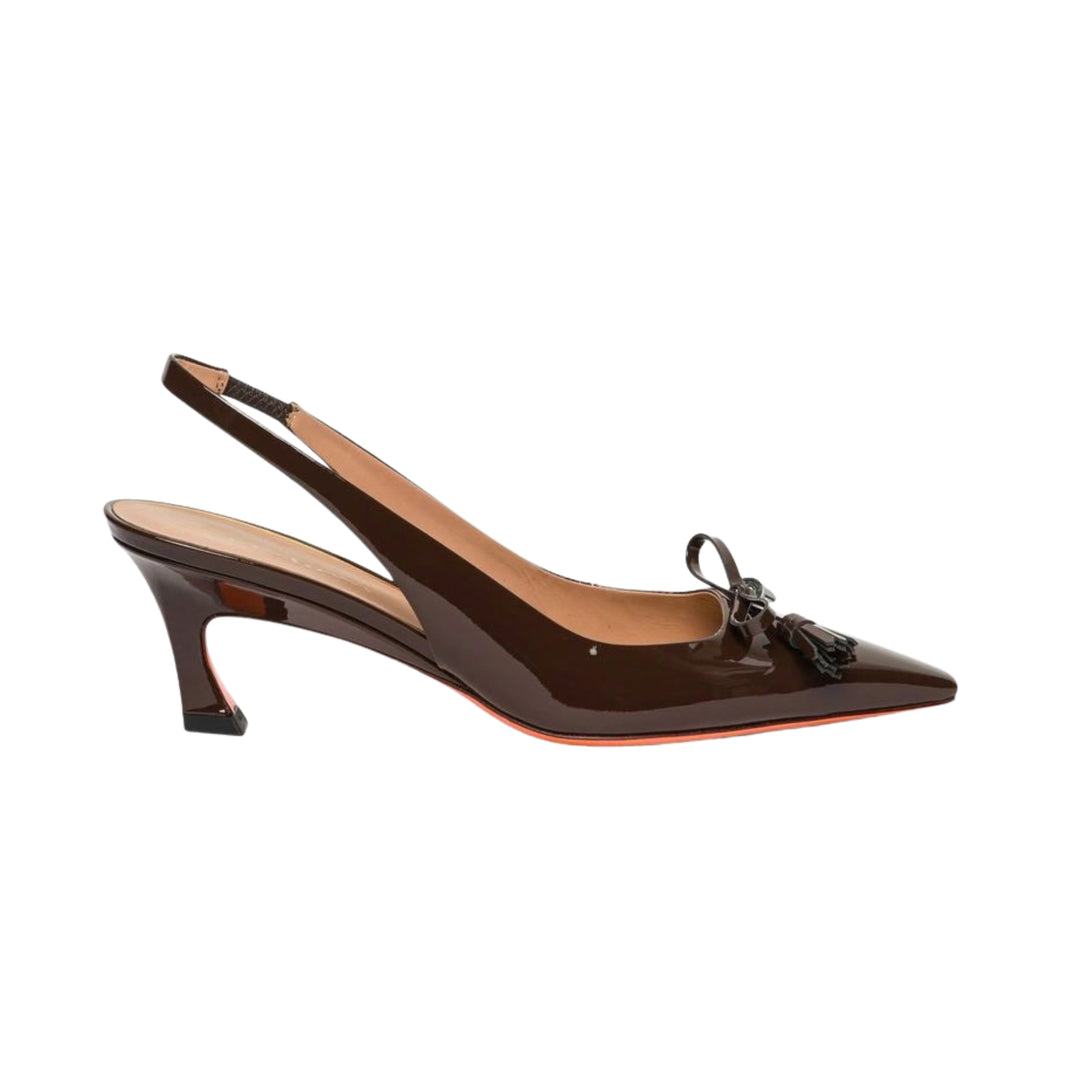 TS - Patent Leather Mid-Heel Slingback in Dark Brown