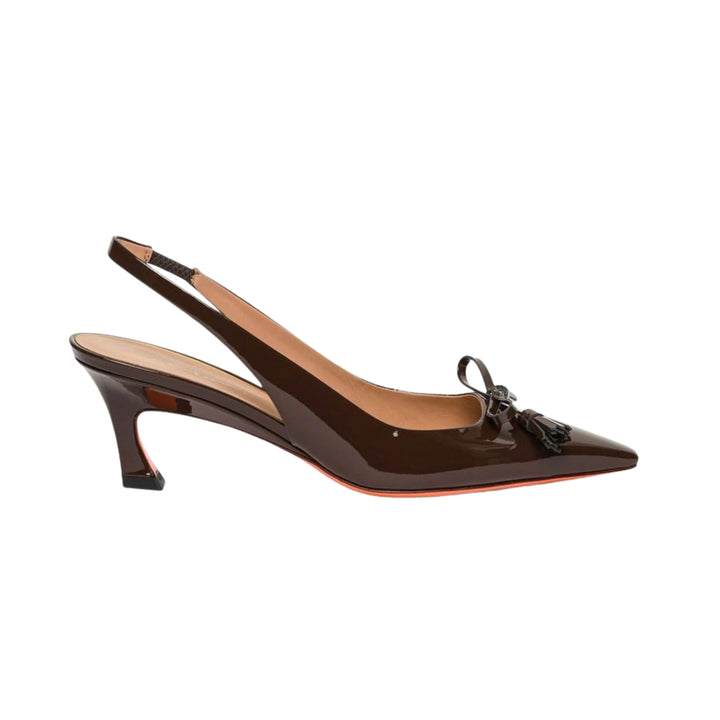TS - Patent Leather Mid-Heel Slingback in Dark Brown
