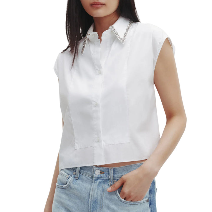 Cap Sleeve Top w Beaded Collar