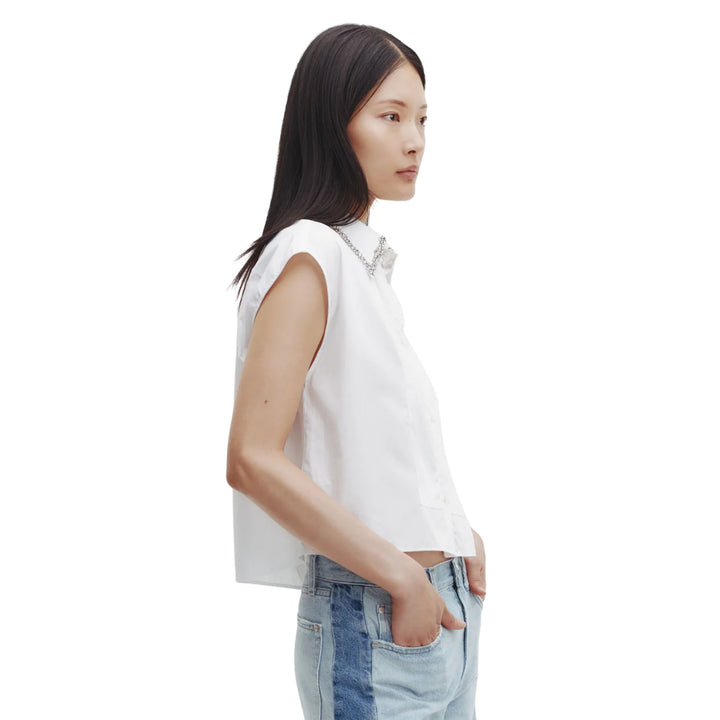 Cap Sleeve Top w Beaded Collar