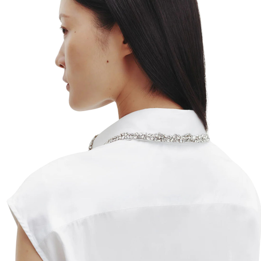 Cap Sleeve Top w Beaded Collar