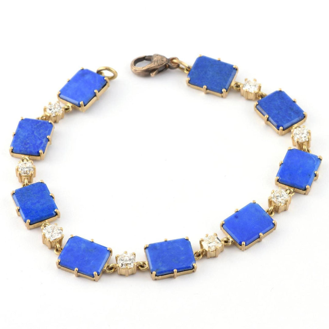 Lapis and Old Euro Cut Diamond YG Tennis Bracelet